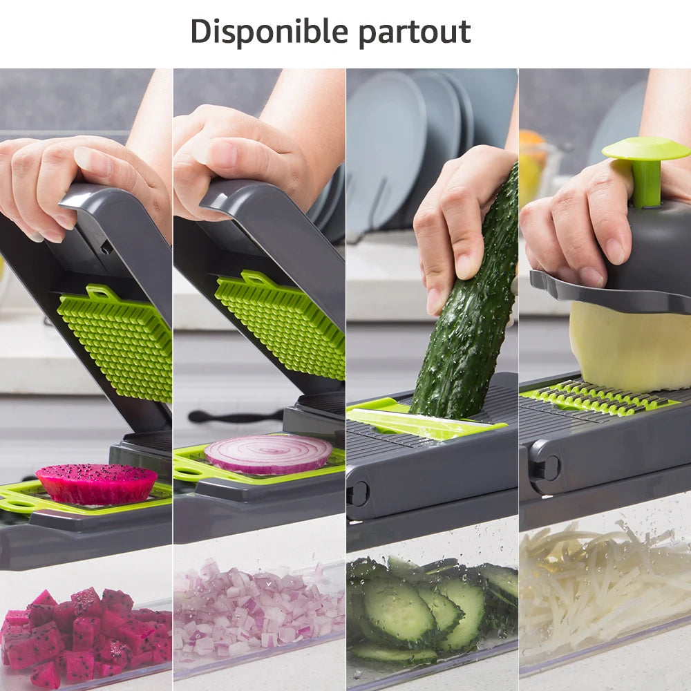 🥕 Hachoir Multifonction pour Légumes et Fruits – Râpe, Coupe et Tranche