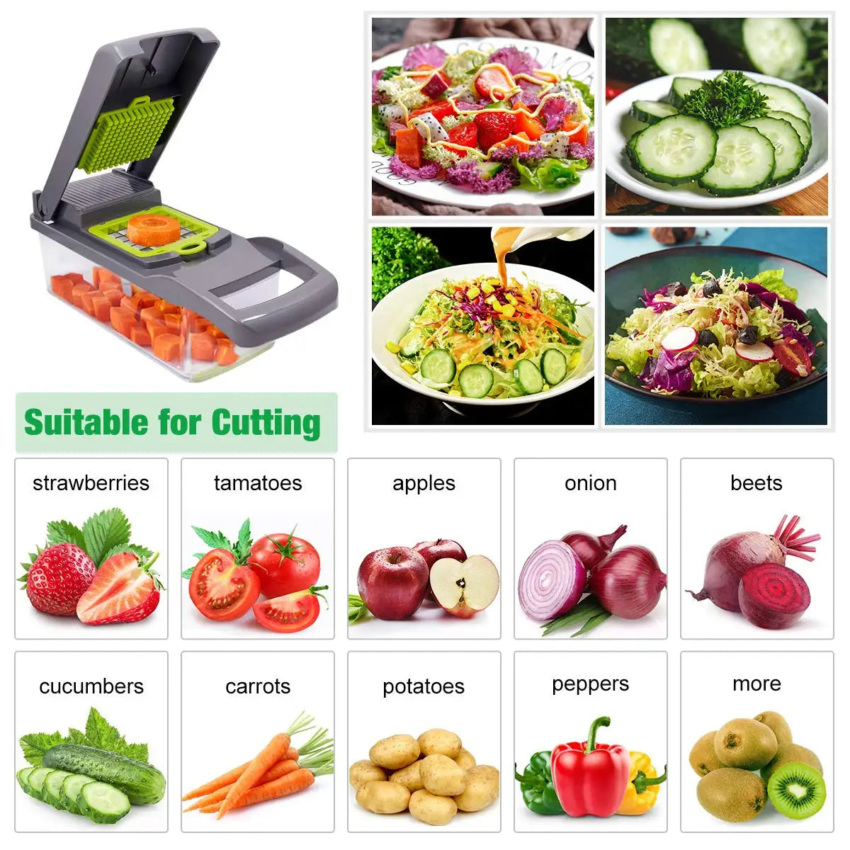 🥕 Hachoir Multifonction pour Légumes et Fruits – Râpe, Coupe et Tranche