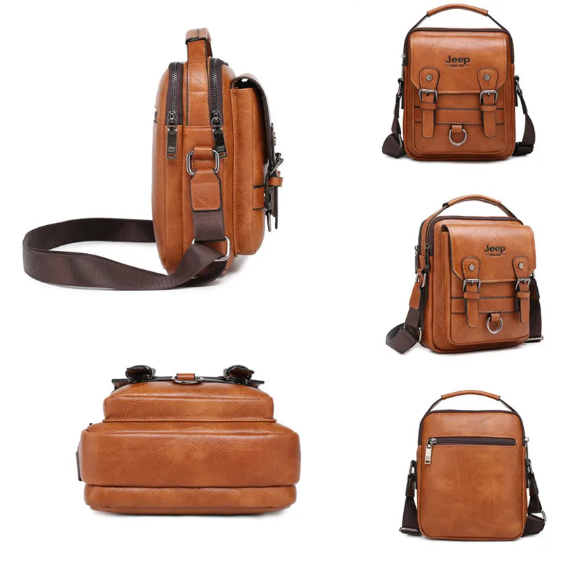 👜 Sac Homme Multi-fonction JEEP BULUO – Grand Sac à Bandoulière en Cuir