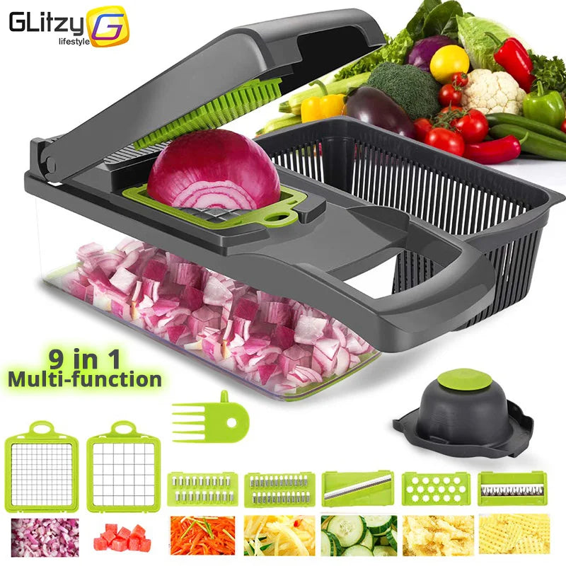 🥕 Hachoir Multifonction pour Légumes et Fruits – Râpe, Coupe et Tranche