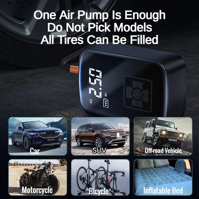 🚗 Compresseur d’Air Portable 12V – Pompe Électrique Sans Fil pour Voiture, Moto, Vélo et Ballons ⚡