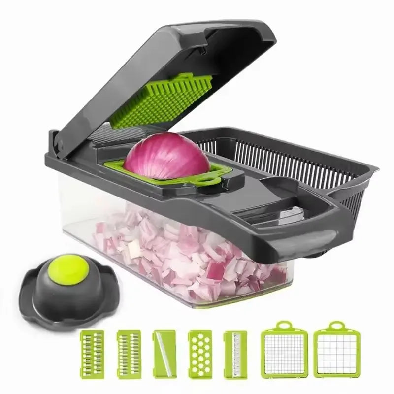 🥕 Hachoir Multifonction pour Légumes et Fruits – Râpe, Coupe et Tranche