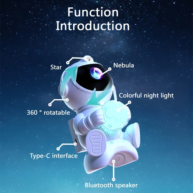 🌌 Projecteur LED Galaxie Astronaute – Veilleuse & Haut-Parleur Bluetooth 🎶✨