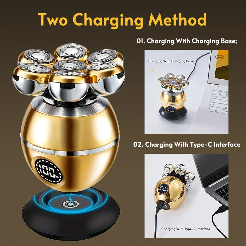 Rasoir Électrique 5 en 1 – Tête 7D Flottante avec Base de Recharge